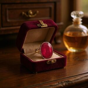 Elegant Gold Ring with Deep Ruby Red Stone - Women Jewelry